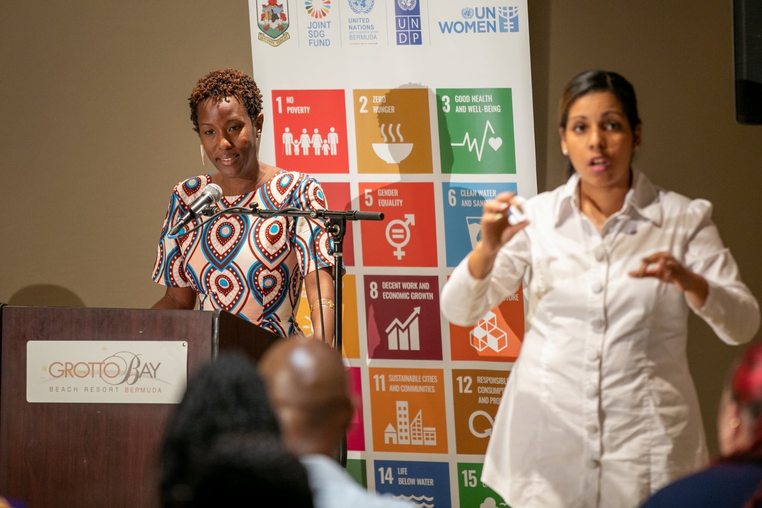 UN Women Multi Country Office – Caribbean Representative, Tonni Brodber delivers remarks at the launch of the UN Joint SDG Fund Innovative Financing for Gender Equality Project in Bermuda