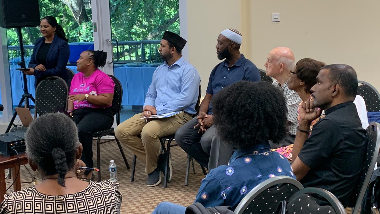 Picture of Dr. Anrisana Jalsa, Souled Servants (SOS) Youth Mission Group of the Presbyterian Church in Trinidad and Tobago speaking to members from different faith-based communities and civil society organisations