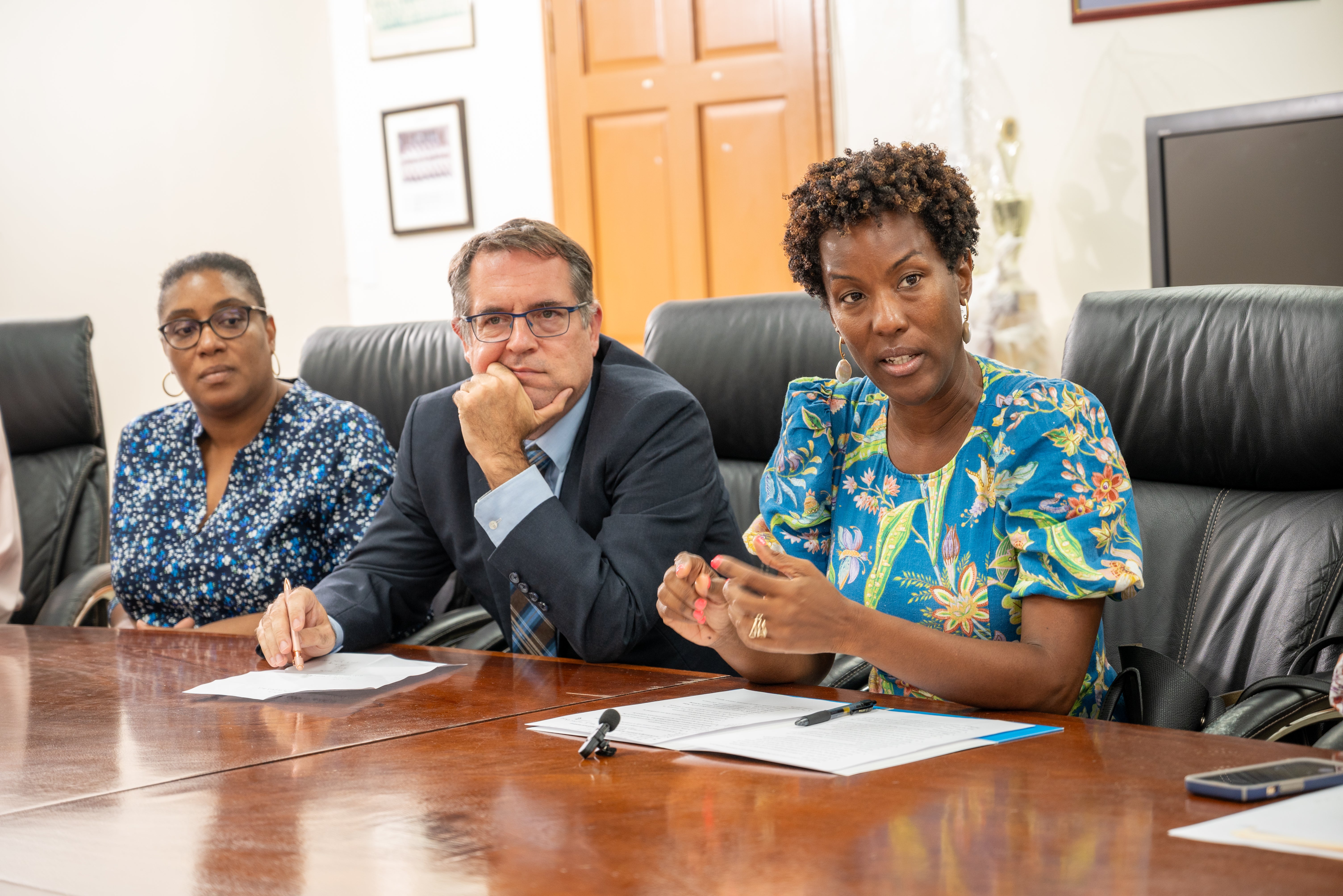 Photo of Ms. Tonni Brodber, Representative – UN Women Multi-Country Office - Caribbean, Florian Luetticken -EU Team Leader for Human Development, Governance and Security,