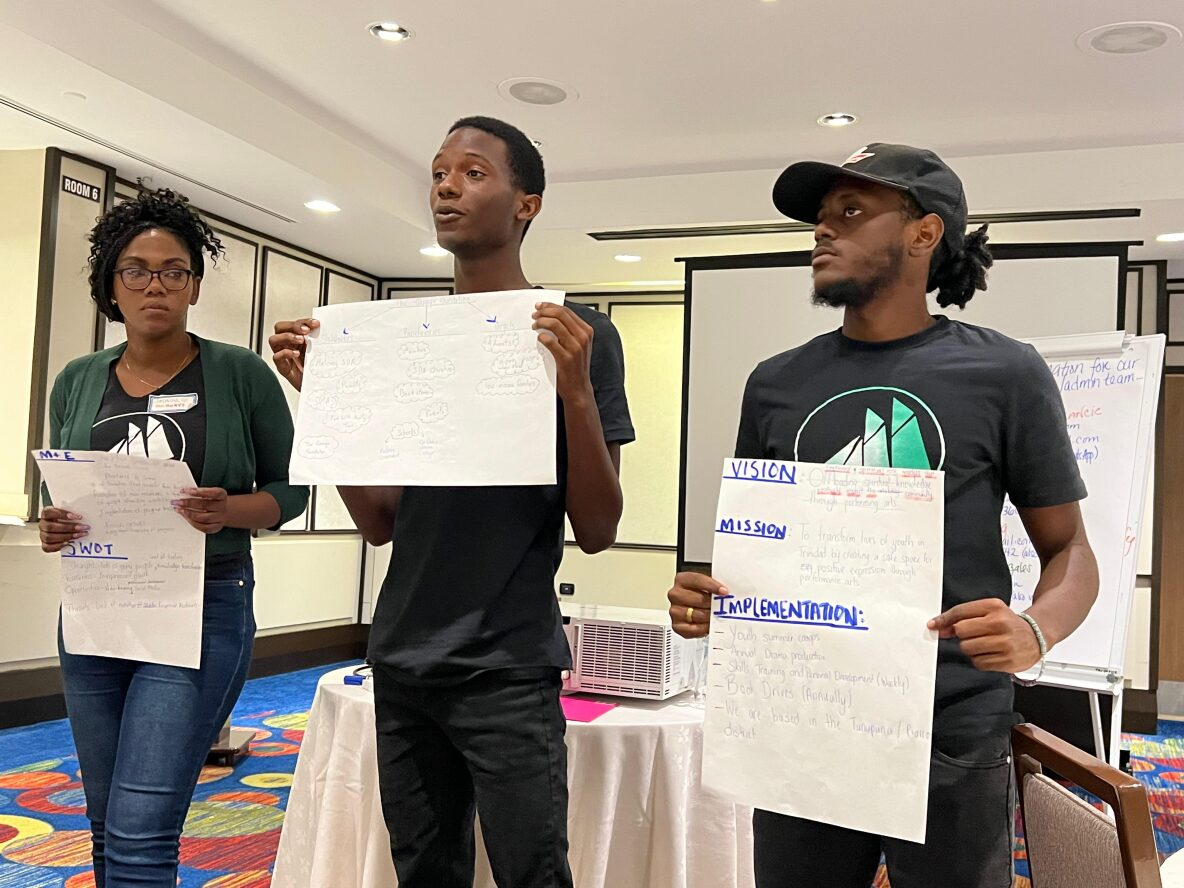 Picture of Youth-representatives from the Quays Foundation present their draft strategic plan, which they developed at the workshop