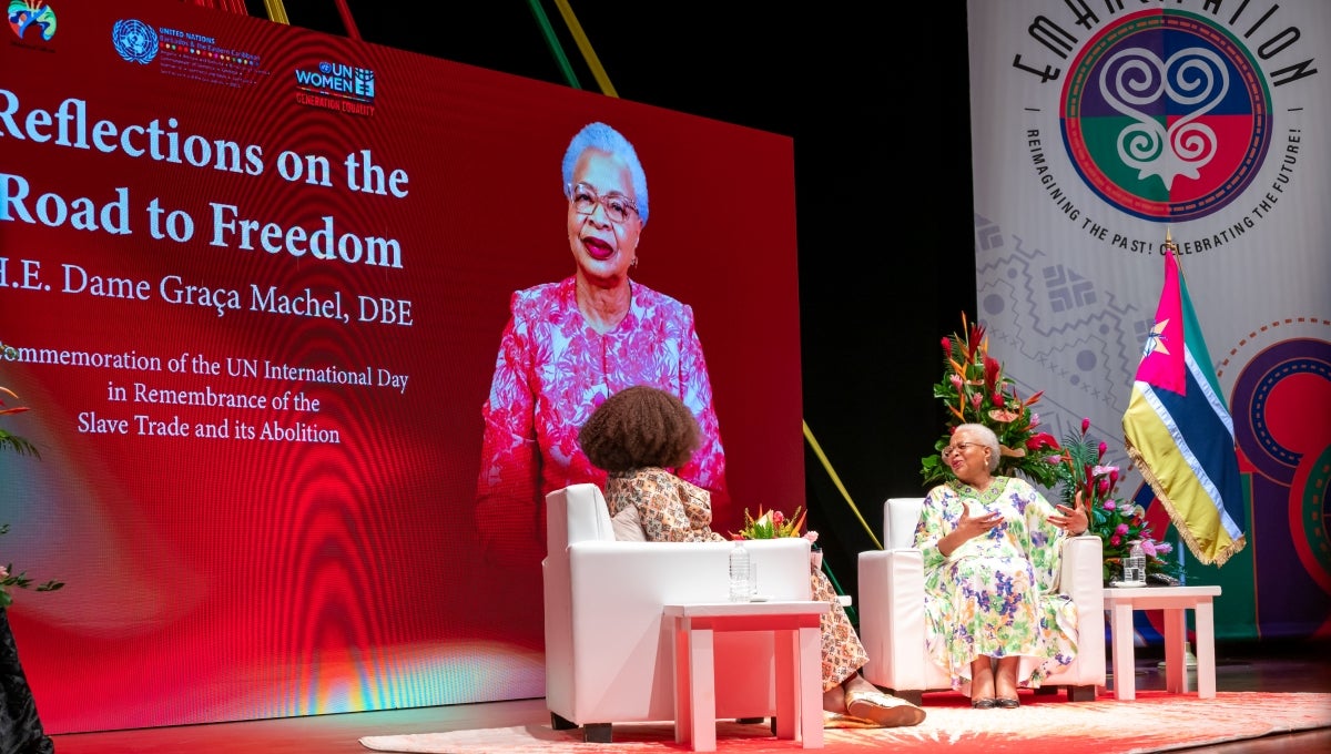 Dame Graça Machel speaking on Reflections on the Road to Freedom