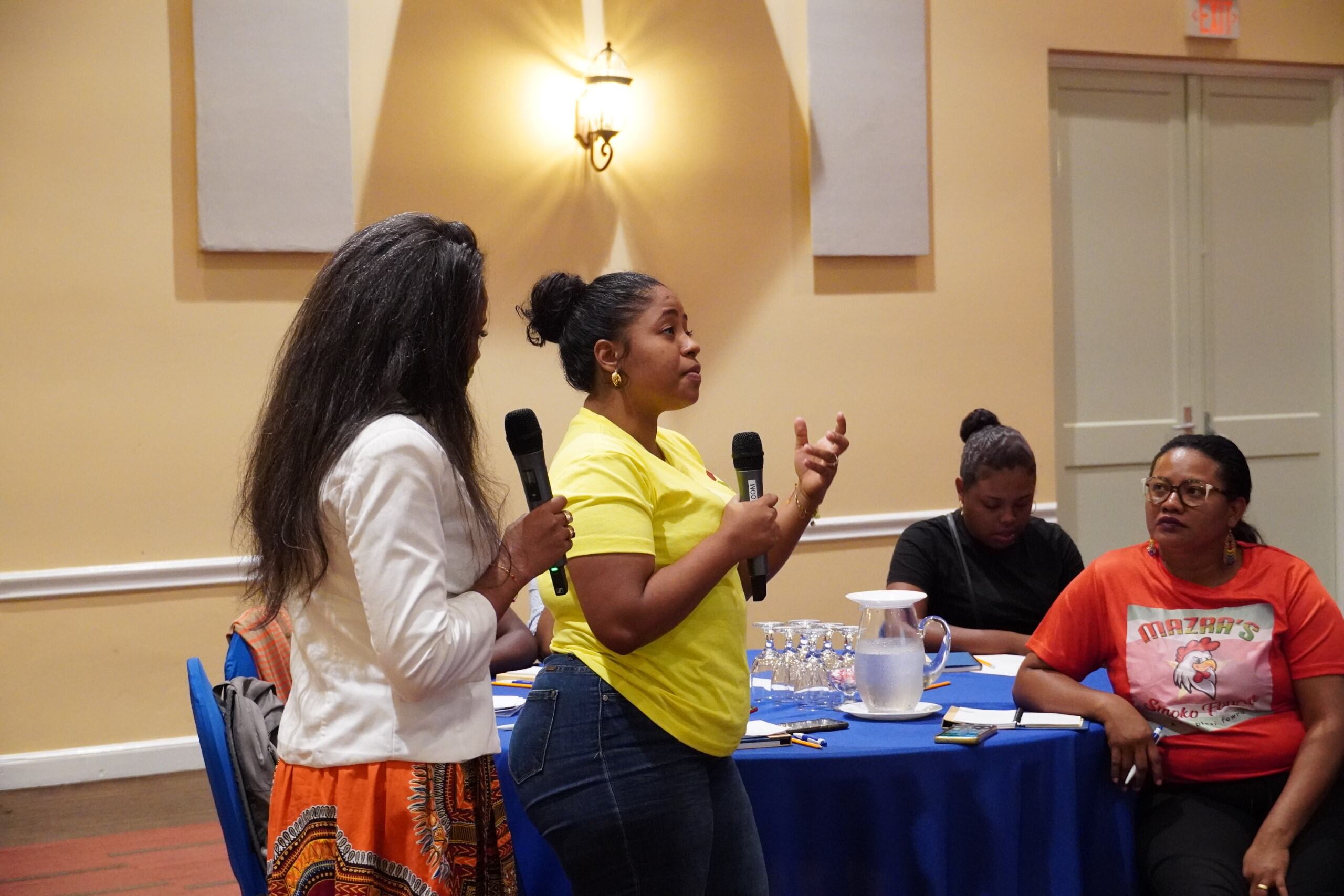 With support from a translator, Lisa Hinds contributes a point during one of the sessions