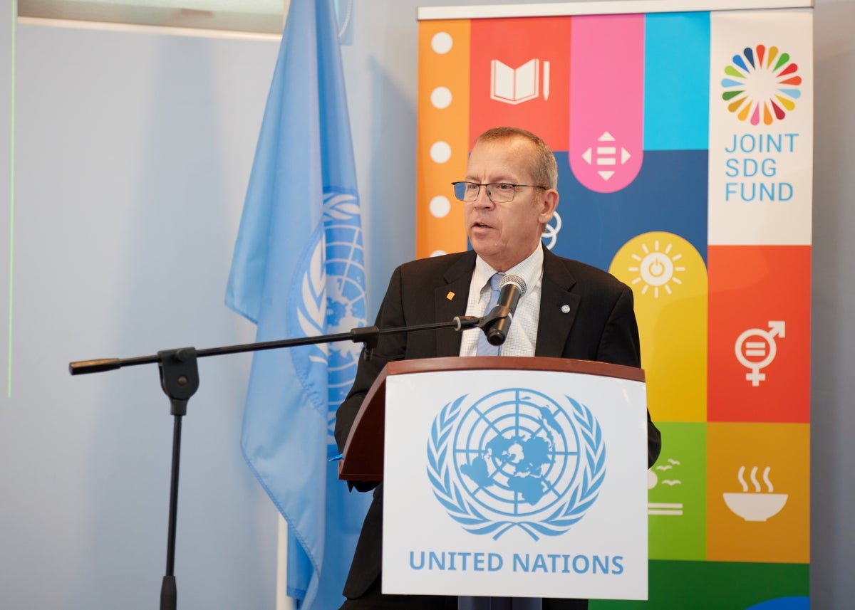 UN RC Simon Springett making remarks