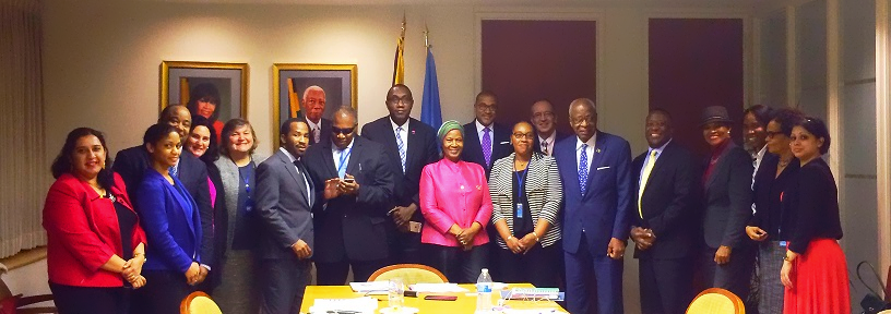 UN Women Executive Director Phumzile Mlambo-Ngcuka, UN Women Director of the Programme Division, Maria Noel Vaeza and UN Women MCO Caribbean Representative Christine Arab with the CARICOM Permanent Representatives to the United Nations and Permanent Mission