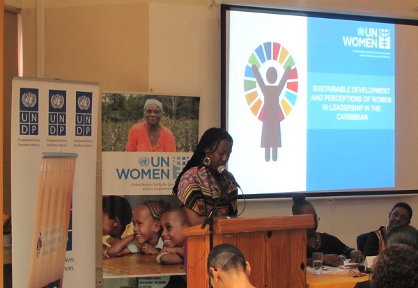 UN Women Deputy Representative Tonni Brodber presenting to the UNDP/UN Women panel discussion on Planet 50:50 by 2030- Women’s Political Participation in Jamaica on IWD