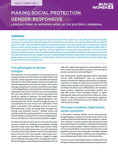Making social protection gender-responsive: Lessons from UN Women’s work in the Eastern Caribbean