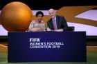 Gianni Infantino, FIFA President (R) and Phumzile MIambo-Ngcuka, United Nations Under-Secretary-General and Executive Director of UN Women (L) sign a Memorandum of Understanding during the FIFA Women's Football Convention  in Paris, France. Photo: Mike He